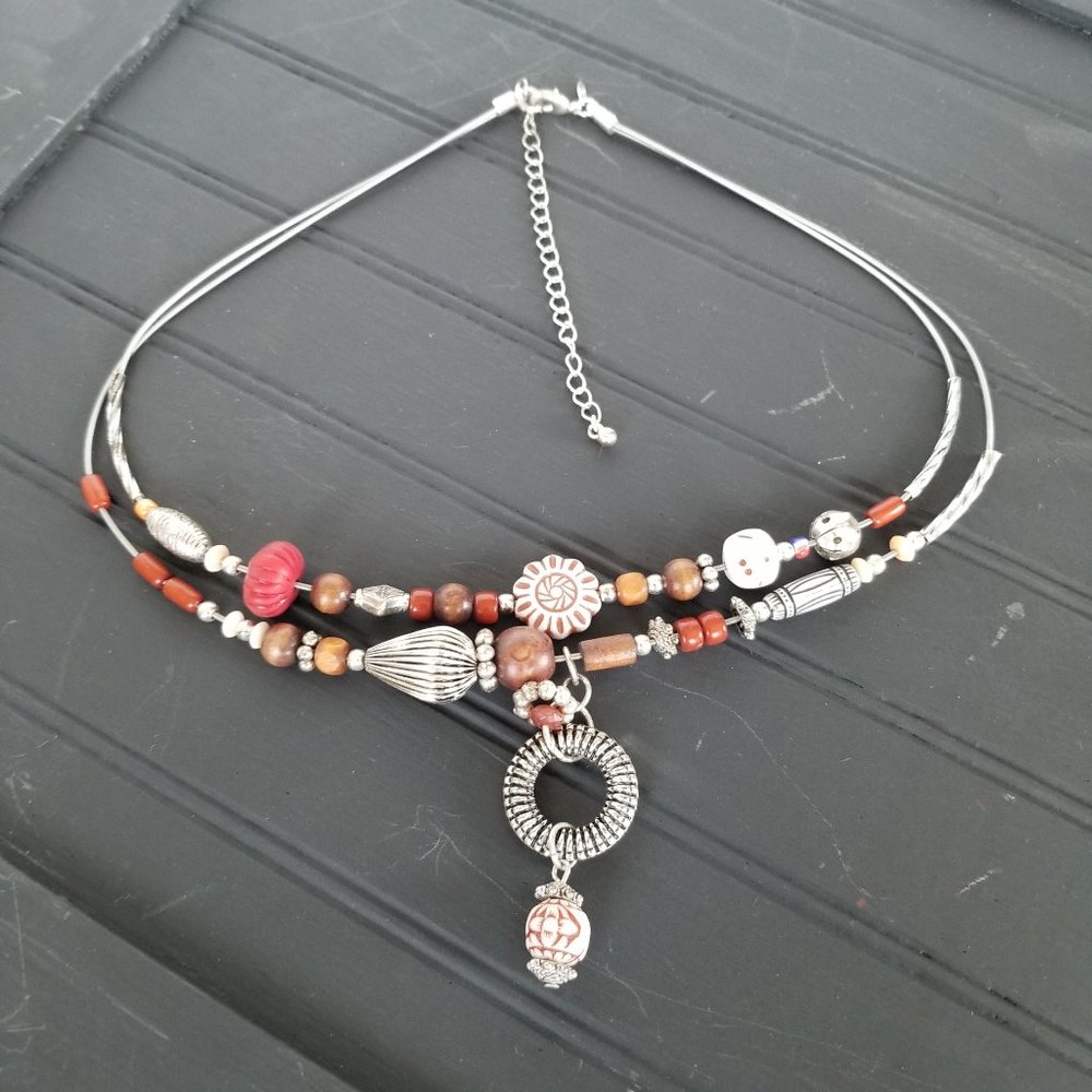 Vintage AVON Beaded Multi Tier Wire Necklace